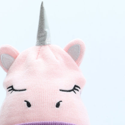 Preworn Girls Pink Acrylic Beanie One Size - Unicorn