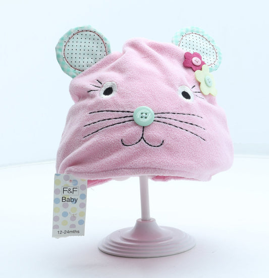 F&F Girls Pink Polyester Beanie Size S - Mouse Size 12-24 Months