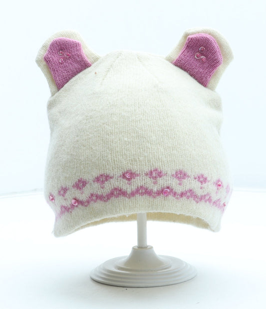 Preworn Girls Beige Fair Isle Acrylic Beanie One Size