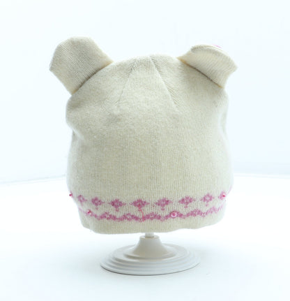 Preworn Girls Beige Fair Isle Acrylic Beanie One Size