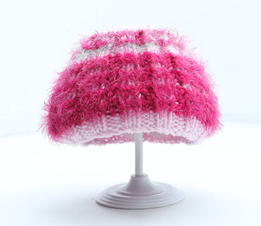 Preworn Girls Pink Striped Acrylic Beanie One Size