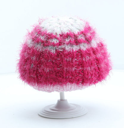 Preworn Girls Pink Striped Acrylic Beanie One Size