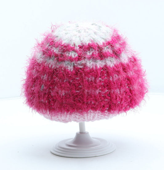 Preworn Girls Pink Striped Acrylic Beanie One Size