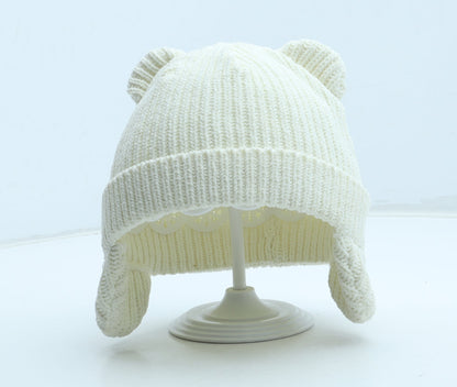 George Girls Ivory Polyester Beanie Size S - Size 12-18 months