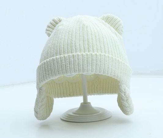 George Girls Ivory Polyester Beanie Size S - Size 12-18 months