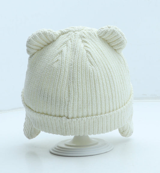 George Girls Ivory Polyester Beanie Size S - Size 12-18 months
