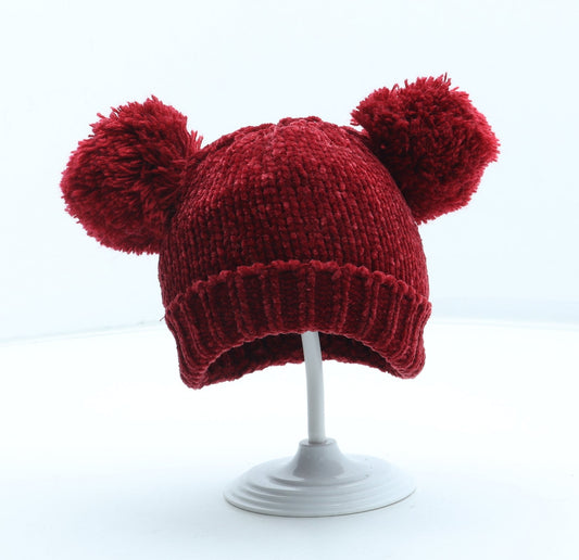 F&F Girls Red Polyester Bobble Hat Size S - Size 3-6 Months