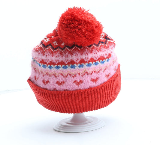 F&F Girls Multicoloured Fair Isle Polyester Bobble Hat One Size - UK Size 11-13 Years