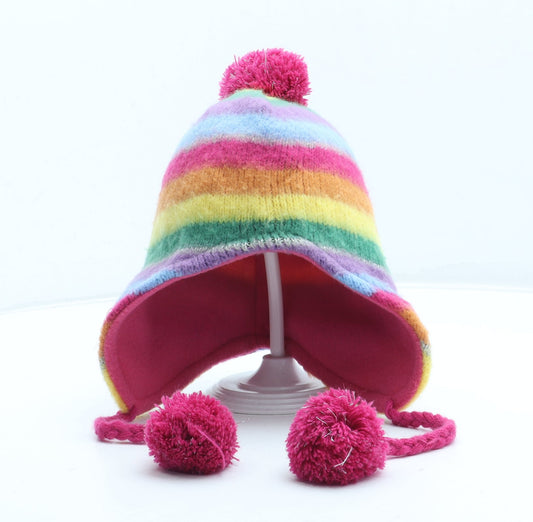 Preworn Girls Multicoloured Striped Acrylic Trapper Hat Size S