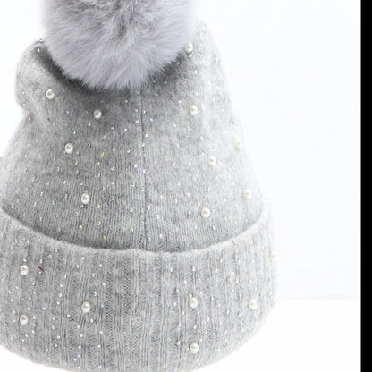 F&F Girls Grey Acrylic Bobble Hat One Size - UK Size 7-10 Years