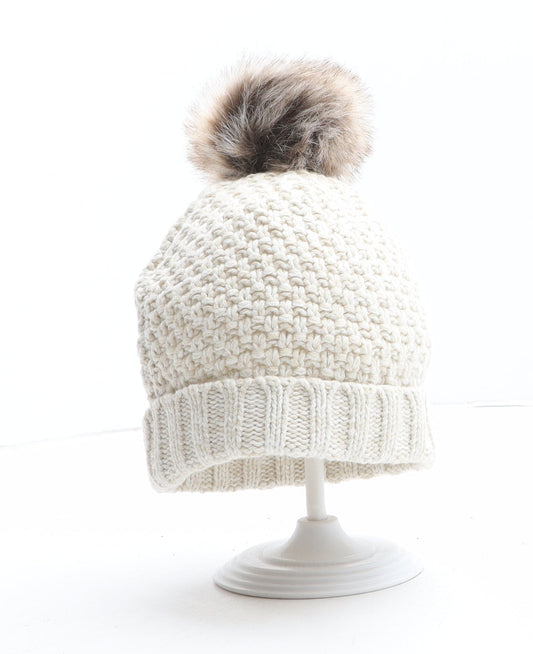 Preworn Girls Beige Acrylic Bobble Hat One Size - Size 5-6 Years