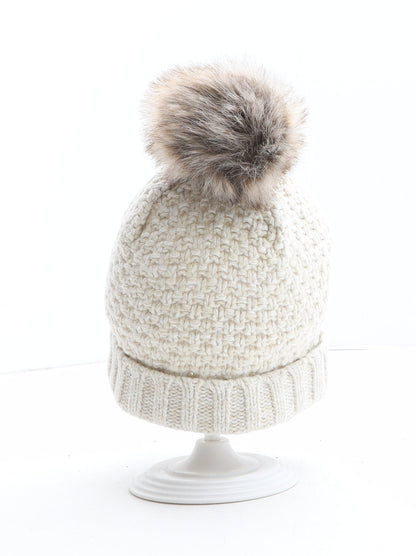 Preworn Girls Beige Acrylic Bobble Hat One Size - Size 5-6 Years