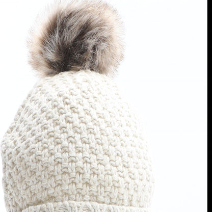 Preworn Girls Beige Acrylic Bobble Hat One Size - Size 5-6 Years