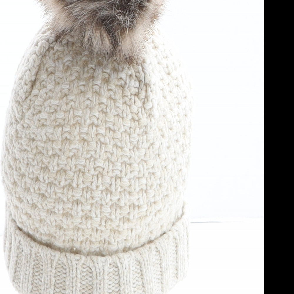 Preworn Girls Beige Acrylic Bobble Hat One Size - Size 5-6 Years