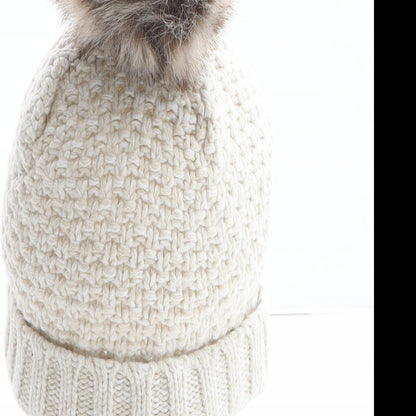 Preworn Girls Beige Acrylic Bobble Hat One Size - Size 5-6 Years