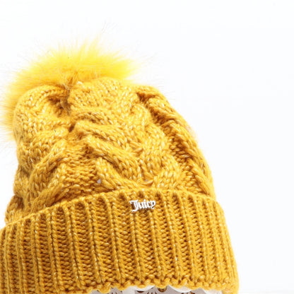 Juicy Couture Womens Yellow Acrylic Bobble Hat One Size