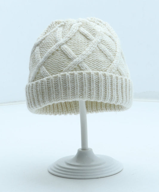 F&F Girls White Acrylic Winter Hat One Size