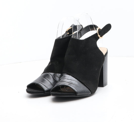Primark Womens Black Synthetic Slingback Heel UK - Croc Texture