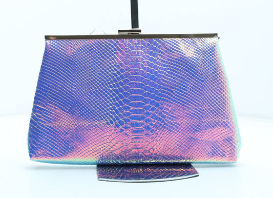 Primark Womens Multicoloured Geometric Polyurethane Clutch Size Medium - Holographic