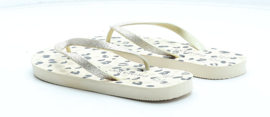 Primark Womens Beige Animal Print Rubber Thong Sandal UK - Leopard Pattern