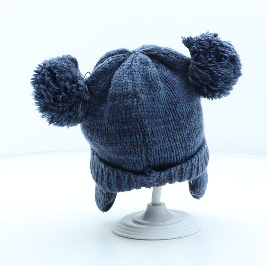 F&F Boys Blue Acrylic Bobble Hat Size S - Bear Detail Size 6-12 Months