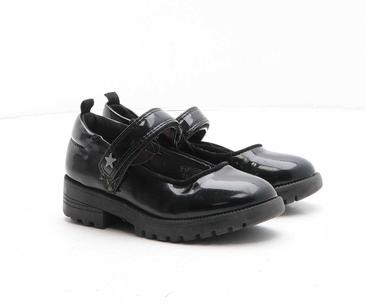 F&F Girls Black Synthetic Mary Jane Casual UK 9 - Star Detail