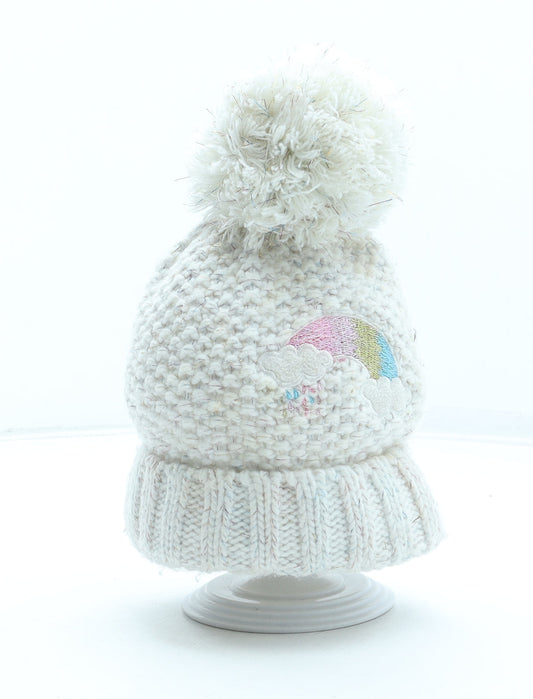 George Girls White Acrylic Bobble Hat Size S