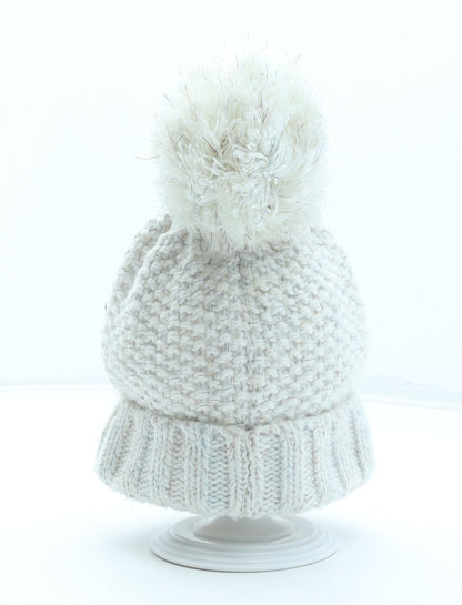 George Girls White Acrylic Bobble Hat Size S