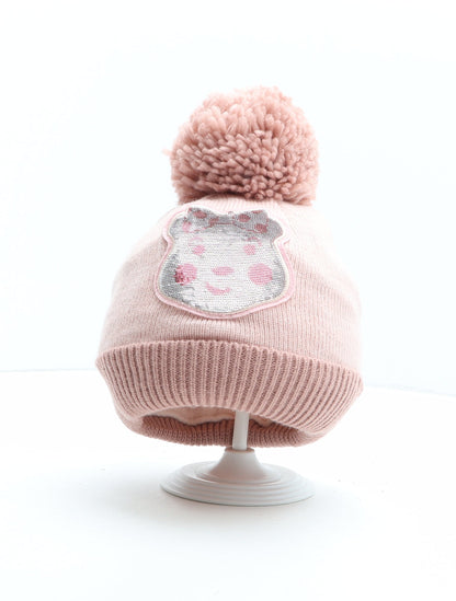 George Girls Pink Acrylic Bobble Hat One Size - Pudsey Bear Size 8-12 Years