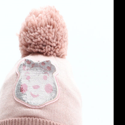 George Girls Pink Acrylic Bobble Hat One Size - Pudsey Bear Size 8-12 Years