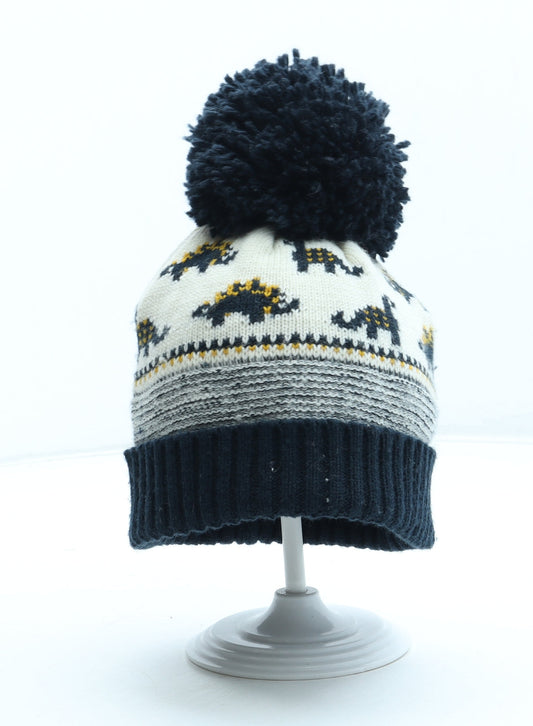 George Boys Multicoloured Geometric Acrylic Bobble Hat Size S - Dinosaur Pattern Size 6-12 Months
