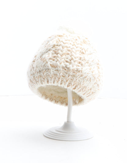 Primark Girls Beige Acrylic Bobble Hat One Size - UK Size 6-12 Months