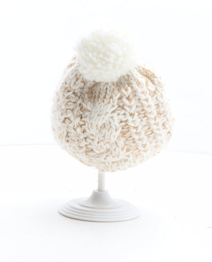 Primark Girls Beige Acrylic Bobble Hat One Size - UK Size 6-12 Months