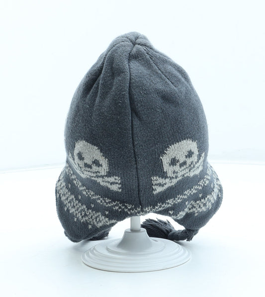F&F Boys Grey Geometric Acrylic Winter Hat Size S - Skull Pattern Size 12-24 Months