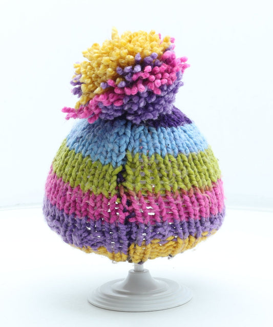 Preworn Girls Multicoloured Colourblock Acrylic Bobble Hat Size S