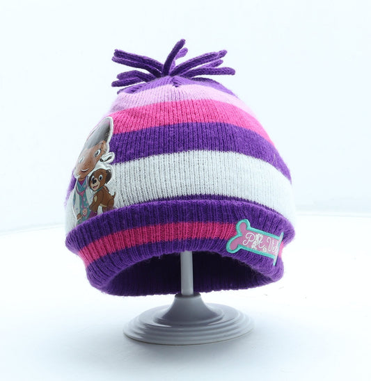 George Girls Purple Colourblock Acrylic Beanie One Size - Pet Vet UK Size 4-6 Years