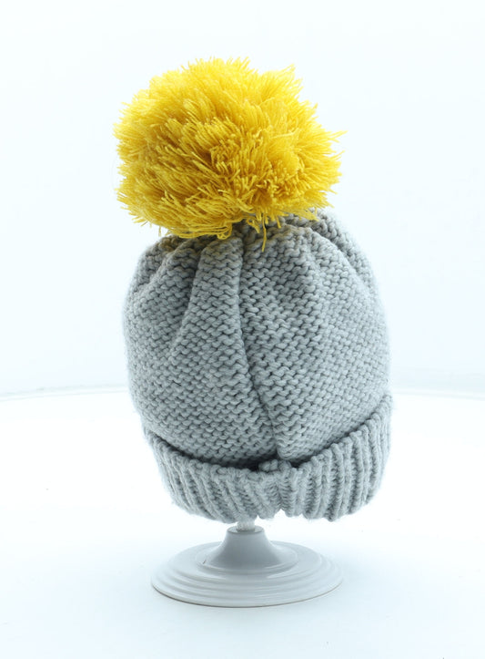 George Girls Grey Floral Acrylic Bobble Hat One Size