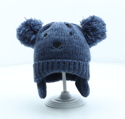 F&F Boys Blue Acrylic Bobble Hat Size S - Bear UK Size 6-12 Months