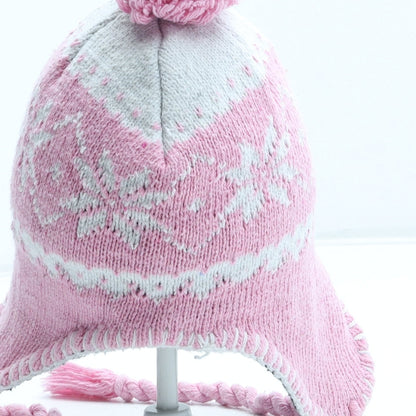 Preworn Girls Pink Fair Isle Acrylic Winter Hat Size S