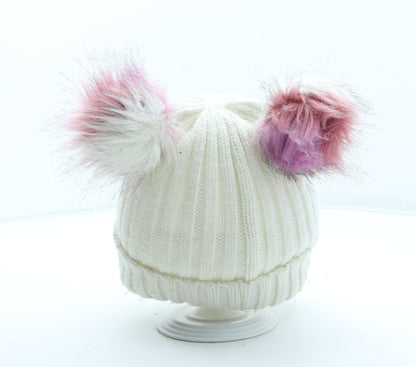 Preworn Girls White Acrylic Bobble Hat One Size