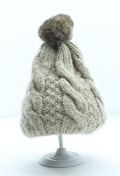 Preworn Womens Beige Acrylic Bobble Hat One Size