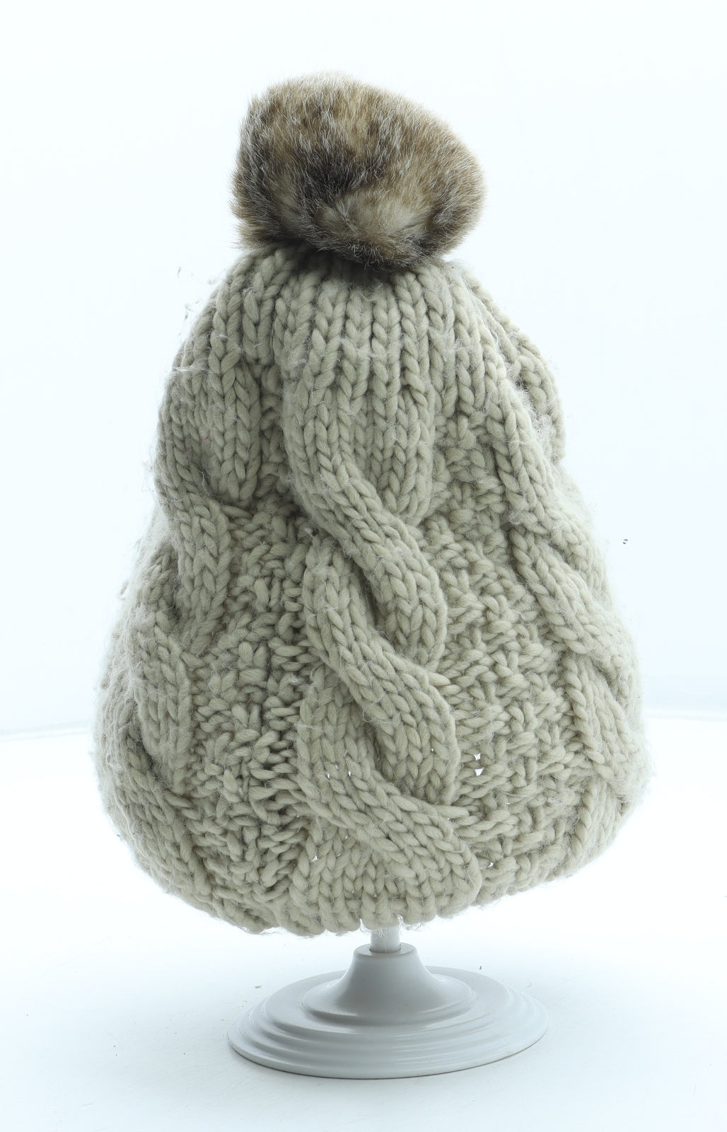 Preworn Womens Beige Acrylic Bobble Hat One Size