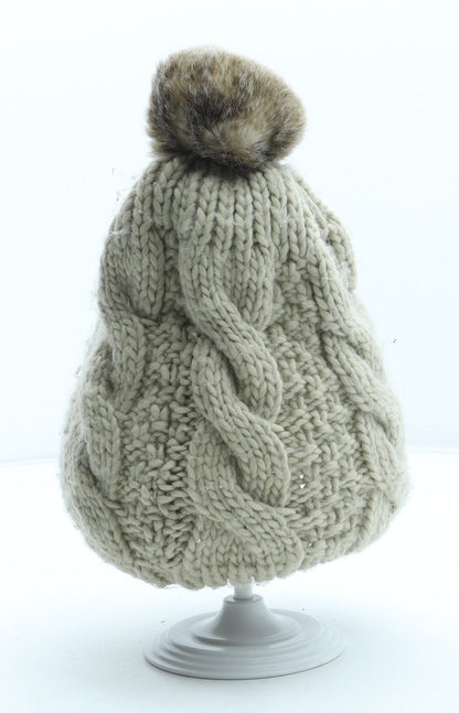 Preworn Womens Beige Acrylic Bobble Hat One Size