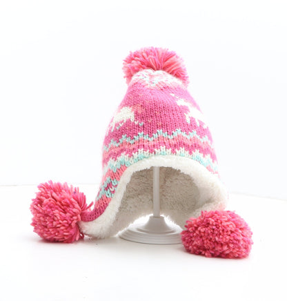 Preworn Girls Pink Fair Isle Acrylic Winter Hat One Size