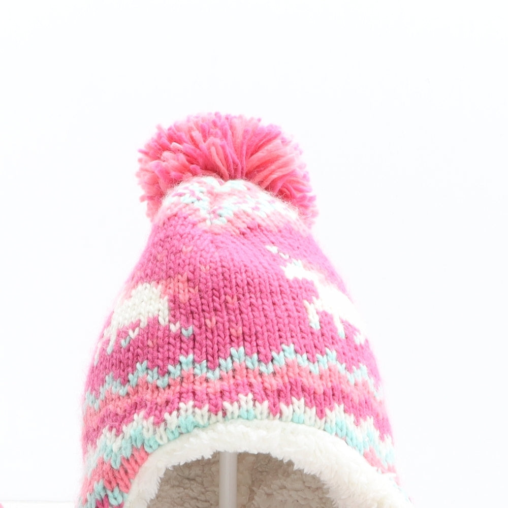Preworn Girls Pink Fair Isle Acrylic Winter Hat One Size