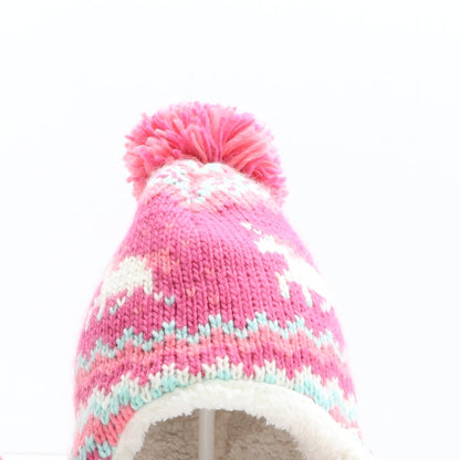 Preworn Girls Pink Fair Isle Acrylic Winter Hat One Size