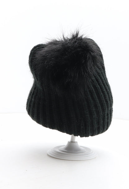 Preworn Womens Black Acrylic Bobble Hat One Size - R Initial