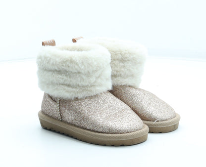 Preworn Girls Gold Polyester Shearling Style Boot UK 7 24