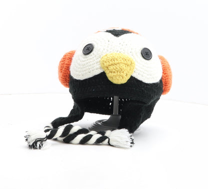 Preworn Girls Black Acrylic Winter Hat One Size - Penguin Detail