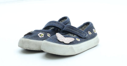 Primark Girls Blue Floral Polyester Mary Jane Casual UK 3 19 - Butterfly Detail